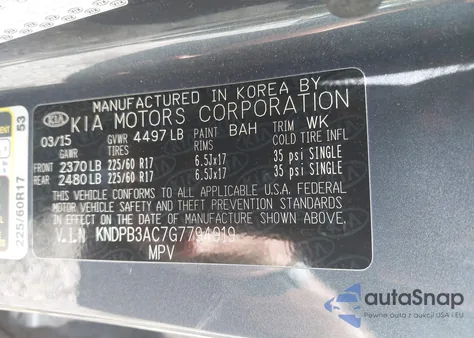 2016 Kia Sportage Lx z USA, uszkodzony, nr VIN KNDPB3AC7G7794919